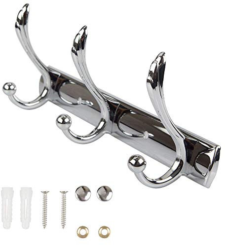 ASelected Stainless Steel Wall Mounted 3 Double Hook Hanger Rail Rack for Coat Hat Clothes Robe Towel Hook Heavy Duty Hanger Rack Holder