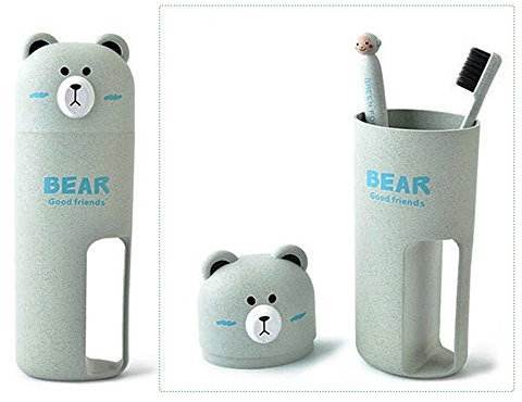 whatUneed - Juego de vaso, funda y cepillo de dientes, portátil, con osito