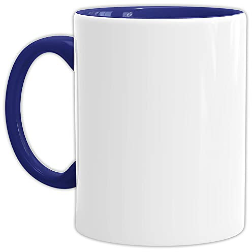 Tassendruck Bastel-Tassen ohne Druck zum Bemalen aus Hochwertiger Keramik Einzeln oder im Set/Mug/Cup/Becher/Pott - Innen & Henkel Dunkelblau 2er Set