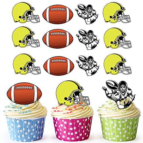 AK Giftshop PRECUT American Football Yellow Helmet - Edible Cupcake Toppers/Cake Decorations (Pack of 12)