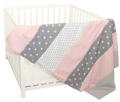 ULLENBOOM ® Kinderdecke 100x135 cm Rosa Grau (Made in EU) - Babydecke aus 100% OEKO TEX Baumwolle & Fleece, ideal als Kuscheldecke