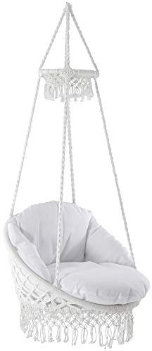 Vivere Polyester Macrame Deluxe Chair with Fringe, Natur