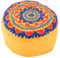 GURU SHOP Besticktes Meditationskissen mit Dinkelfüllung, Yoga Kissen, Yogakissen, Sitzkissen, Bodenkissen, Dekokissen - Gelb/blau, 15x29x29 cm, Meditationskissen & Sitzkissen