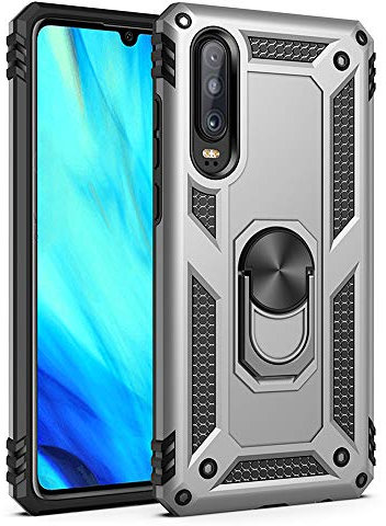 NALIA Ring Hülle kompatibel mit Huawei P30, Stoßfeste Handyhülle für magnetische Auto KFZ-Halterung mit 360 Grad Finger-Halter, Schutzhülle mit Silikon Cover Innen & Hardcase Bumper, Farbe:Silber