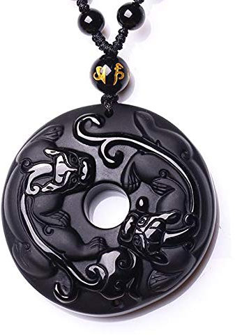 TYGJB Schwarz Obsidian Halskette Anhänger Doppel PIXIU Jade Anhänger Herren Schmuck Jade Schmuck Für Liebhaber