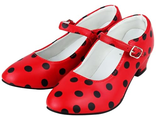 Chaussure de flamenco et sévillanes pour fille et femme, rouges à pois noirs - Noir - rouge, 36 EU EU