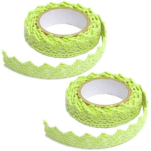 Feelairy 2 Rolls Spitzenband Selbstklebende, Vintage Spitze Bänder zum Basteln Spitze Dekoband Lochstickerei Spitzen-Tape Für Hochzeit Tischdeko DIY Geschenkband Bordüre Scrapbook (Grün)