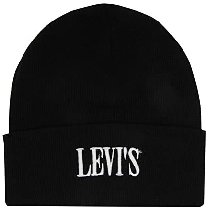 LEVIS FOOTWEAR AND ACCESSORIES Unisex Smaller Serif Logo Beanie, Noir, Einheitsgröße