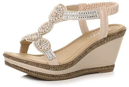AJVANI high wedge heel platform diamante beaded sandals shoes size 3 36