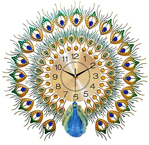 Fetcoi Wanduhr Pfau Wohnzimmer Uhr Europäische Pfauen Wand Uhr Kristall Pfau Uhr Leise Uhr Atmosphärisch Wanduhr Modern Deluxe Quarzuhr Leben Zimmer Hängend Ornament
