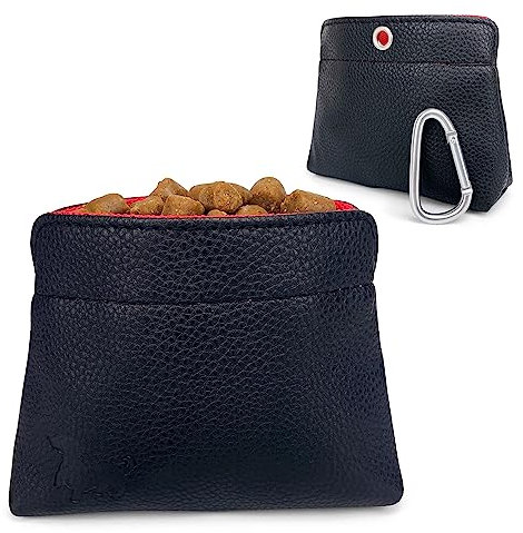Swaggly Leckerlibeutel im Taschenformat – Leckerlibeutel für Haustiertraining – Leckerlibeutel für kleine Hunde mit Magnetverschluss – Leckerli-Tasche für Hundetraining – Schwarz mit roter Innenseite