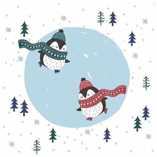 20 Servietten Pinguin Skating | Tiere | Winter | Weihnachten | Tischdeko 33x33cm