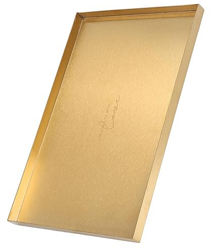 Dorada Bandeja Baño Rectangular, Bandeja Decorativa Dorada Bandeja De Almacenamiento De Acero Inoxidable, 30 x 20cm Bandeja De Tocador De Baño para Joyería, Maquillaje, Perfume, Velas,Artículos
