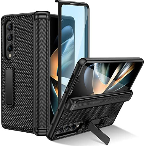 HWeggo Coque pour Samsung Galaxy Z Fold 4 Étui avec Béquille Invisible, Avant Protection Écran & Charnière Housse Militaire Antichoc Case Cover de Protection en PC Dur Anti-Chocs(Noir)