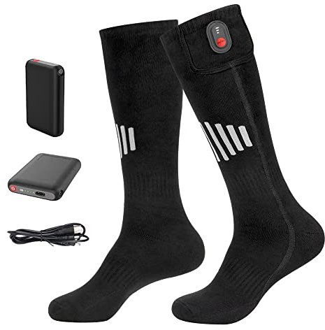 Heated Socks Rechargeable Electric Heating Motorcycle Socks Thermal Warming Gloves with 4000mAh 5V Battery for Men and Women Outdoor Skiing, Cold Winter Hiking, Cycling and Riding (Black)