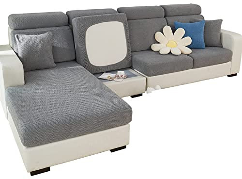 ShowyLive 2023 Neue Sofa Sitzkissenbezug Stretch Sitzkissenschutz für 3 Sitzer Sofa, Stretch Sitzkissenschutz für Sofabezug Ecksofa L Form (1 Stück, Weben Sie Grau)