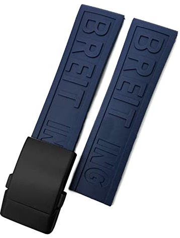AEMALL 22 mm 24 mm geflochtenes Silikonkautschuk-Uhrenarmband Ersatz für Breitling Avenger Superocean Heritage Uhrenarmband Armbänder kostenloses Werkzeug (Farbe: Dunkelblau Schwarz, Größe: 22 mm)