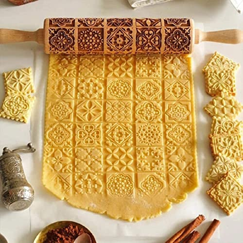 Mattarello per la cottura, mattarello natalizio in legno, con incisione profonda, mattarello per la decorazione della cucina per cuocere biscotti in rilievo