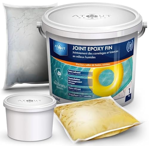 Véritable Joint époxy trois composants fin 1 KG GRIS MOYEN 7040 idéal pour piscines, douche a l'italienne, carrelage extérieur, faïences, pièces humide. De fabrication française, formulation unique