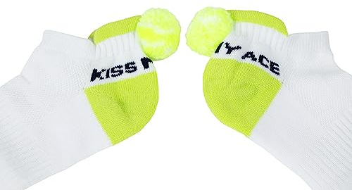 Tennis Socks for Women - Funny Tennis Socks with Tennis Ball Pompom - Great Gift for Tennis Players White, Green One Size
