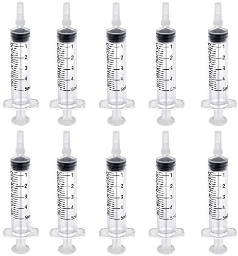 10 Pack Plastic Syringe With Cap, 5 ML Syringes Without Needle, Multiple Uses Measuring Syringe Tools, Individually Sealed with Measurement For Scientific Labs Animal Plant Watering Liquids