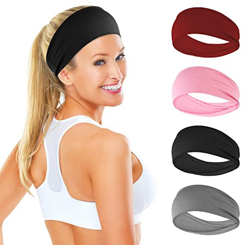 Sibba 4 Stück Damen-Stirnbänder elastisch rutschfest Stirnband Yoga Übung Schweißableitung Laufen Workout Haarband Haarzubehör