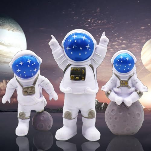 3 Stück Spaceman Statuen, Tortendeko Astronauten, Harz Astronauten Figur Umweltschutz PVC, für Geburtstag Weltraum Thema Party Geschenke Tischdeko Armaturenbrett Dekoration (Sternenhimmel Blau)