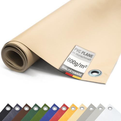 ANKO PLANEN 600 g/m² PVC LKW Abdeckplane mit verzinkten Ösen 50 cm – UV-stabil & reißfest Matte Schutz- & Industrieplane (Beige, 3m x 5m)