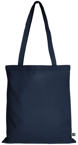 TEXXILLA 10er | 100er | 250er Pack Fairtrade Baumwolltasche - 14 Farben | mit Zwei Langen Henkeln | 38x42cm | Jutebeutel | Einkaufstasche | unbedruckt, Farbe:dunkelblau, Menge:100