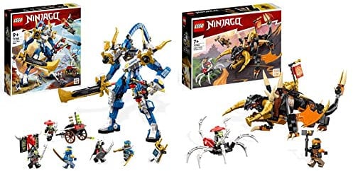 LEGO 71785 NINJAGO Jays Titan-Mech, Ninja-Spielset mit Jay, ab 9 Jahren & 71782 NINJAGO Coles Erddrache EVO, Spielzeug zum Sammeln mit aufrüstbarem Drachen & Skorpion-Figur
