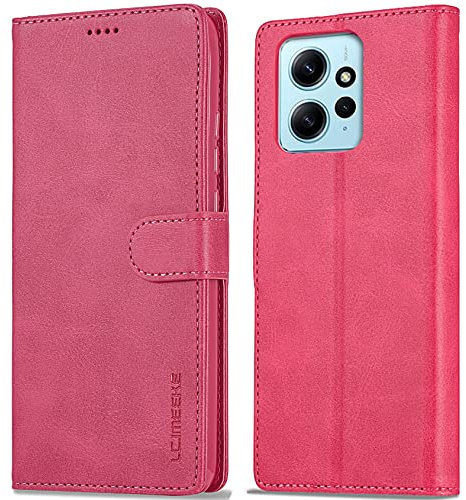 WAURZ Hülle für Xiaomi Redmi Note 12 4G, Schutzhülle Leder Klappbar Flip Case mit Kartenfach Magnet Ständer Handytasche Hüllen Klapphülle Cover, Rose Rot
