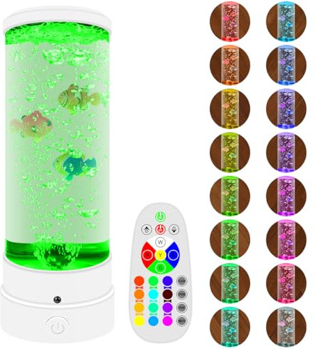 YATOSEEN Lampada Lava per Pesci Acquario a Bolle LED, Lampada d'Ambiente per Acquario con Telecomando, Lampada a Bolle con 16 Luci che Cambiano Colore, Regali per Bambini Audlts - 29x11x11cm