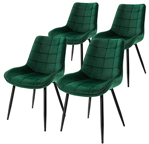 ML-Design 4er Set Esszimmerstühle mit Rückenlehne, Dunkelgrün, Küchenstuhl mit Samtbezug, Polsterstuhl mit Metallbeinen, Ergonomischer Stuhl für Esstisch, Esszimmerstuhl Wohnzimmerstuhl Küchenstühle