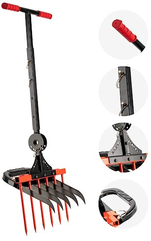 AGRICAS Fourche large pour le jardinage – Outil de jardinage portable et ergonomique avec 6 + 5 dents pointues – Fourche robuste, avec design épais