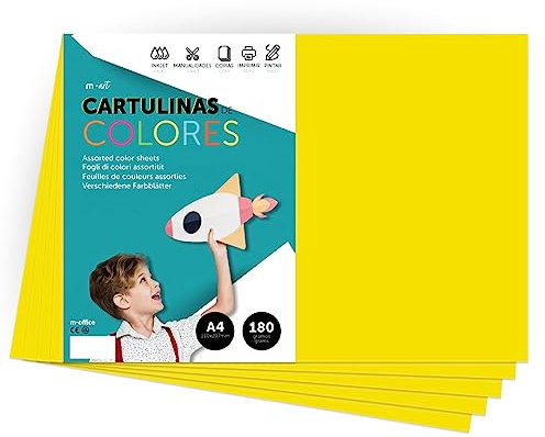 Farbiger Karton, A4, intensive Farben, 180 g, für Bastelarbeiten, Drucken Sie Ihre Dokumente und kreativen Designs, Farbfolien A4 · m-office (25 Blatt, starkes Gelb)