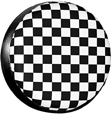 Auto Reifen Taschen Schachbrett-Geometrisches Kariertes Plaid-Muster-Schwarz-Weißes Schachbrett Sauberen Reifentasche Premium Reifenschutzhülle Für SUV Trailer Fahrzeuge 16inch