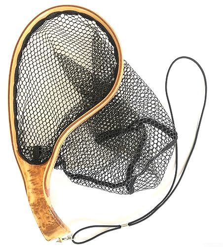 Wooden Fly Fishing Landing Net with Hexagonal Mesh and Ergonomic Handle - and Fish-Friendly Fishing Net for Stream and Fly Fishing