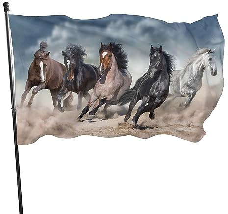 3x5ft (90x150cm) Dekorative Hausflagge Yard Banner, Pferd Herde Galoppieren Druck Garten Flaggen Hängende Flagge Dekor