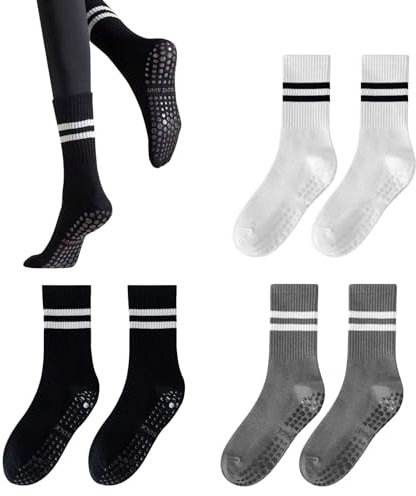 EUPSIIU 3 Pairs Yoga Socks, Non-Slip Women's Socks, Non-Slip Athletic Socks, Non-Slip Socks for Ballet, Non-Slip Pilates Socks for Women, for Yoga, Barre, Pilates, Dance, Fitness Training
