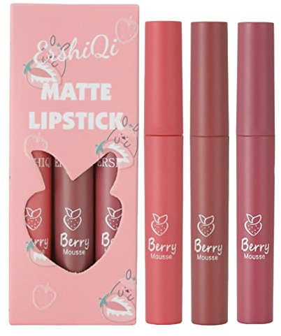 Beauty Gadgets Für Mist Face Lippenstift, nicht verblassende Farbe, antihaftbeschichtet, Lipgloss, Lippenglasur, 3-teiliges Set mit 4 Farbgrößen Lippenfüller (C, One Size)