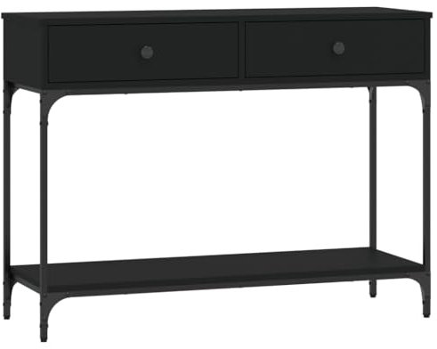 vidaXL Black Console Table Engineered Wood and Metal Frame with Storage Drawers and Shelf for Entryway, Hallway and Living Room