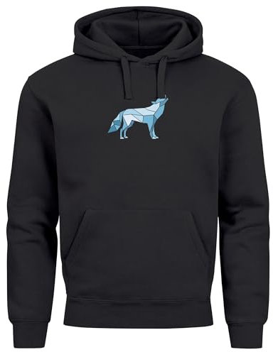 Neverless® Hoodie Herren Geometrie Polygon Tiere Print Aufdruck Wolf Motiv Kapuzen-Pullover Männer Fashion Streetstyle schwarz XS