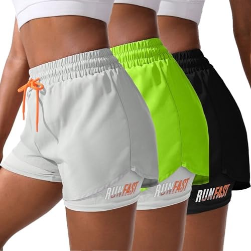 Yoakuka Pantaloncini da allenamento 2 in 1 da donna, estivi, per palestra, allenamento, yoga, corsa, bici, tennis, M