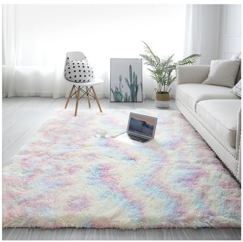 Bibykivn Teppich Wohnzimmer Hochflor Teppiche Waschbarer, 120x200 cm Moderner Langflor Teppiche Anti-Rutsch Unterseite Carpet, Weich Teppich (Mehrfarbig, 120x200 cm)