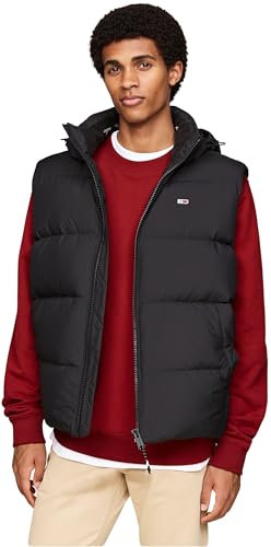 Tommy Jeans Herren Weste Essential Down Vest mit Kapuze, Schwarz (Black), M