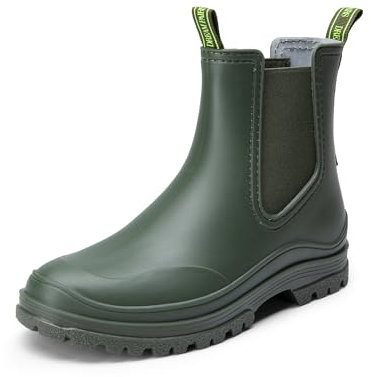 DREAM PAIRS, Stivali da pioggia da donna, stivali di gomma Mucker & Yard, per giardino ed escursionismo, impermeabili, comodi stivali Chelsea, Verde scuro, 38 EU