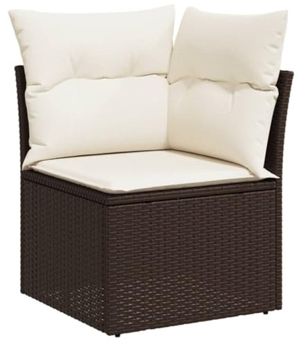 vidaXL Garten Ecksofa mit Kissen, Gartensofa mit abnehmbarem waschbarem Bezug, Terrassensofa mit Stahlrahmen, Gartenecksofa Gartenmöbel, Braun Poly Rattan