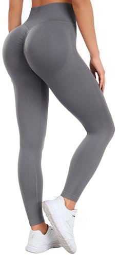 Ulknyss Booty Scrunch Leggings Damen Push Up Sport Leggins High Waist Gym Yoga Hose Sporthose Frauen(Dunkel Grau, XL)