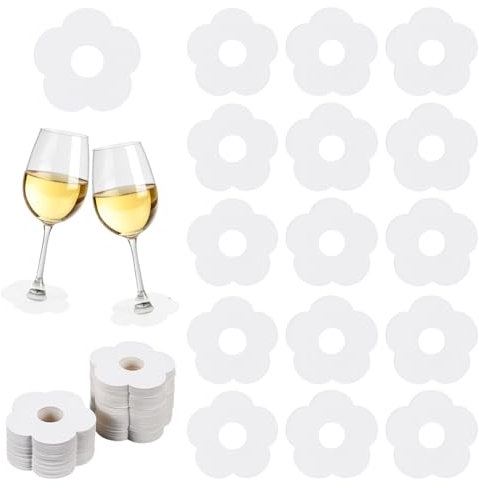 FINGERINSPIRE 150Pcs Paper Wine Glass Markers 68.5x67mm Blank Flower Drink Name Tags White Paper Wine Tag Wine Glass Drink Charm DIY Identification Marker for Wine Glasses Champagne