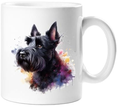 Stag Gallery Scottish Terrier (Scottie) Dog Watercolour Splash Effect Gift 10oz Ceramic Mug Artistic Colourful Coffee Tee